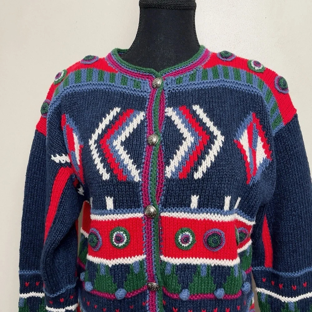 Funsport Womens Small Multicolor Chunky Ramie Cotton Button Round Neck Cardigan - Picture 2 of 14